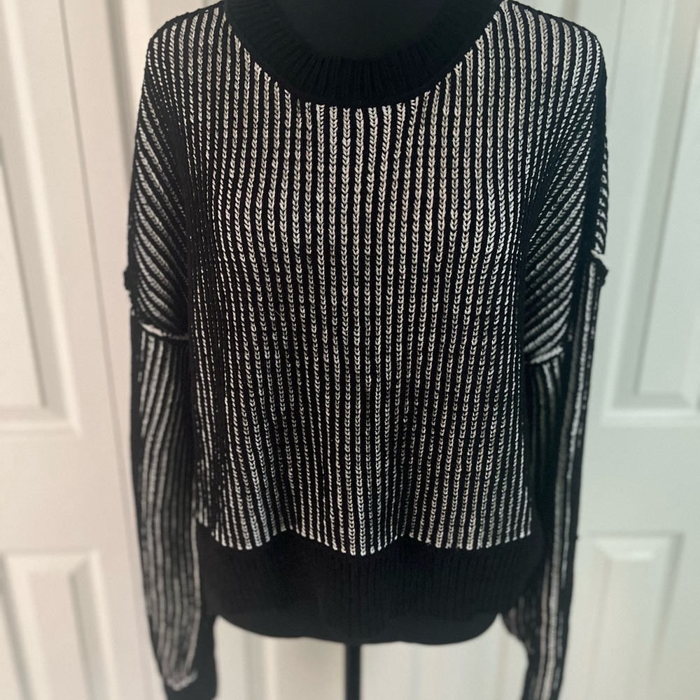 Elegant Black and White Striped Women's Sweater